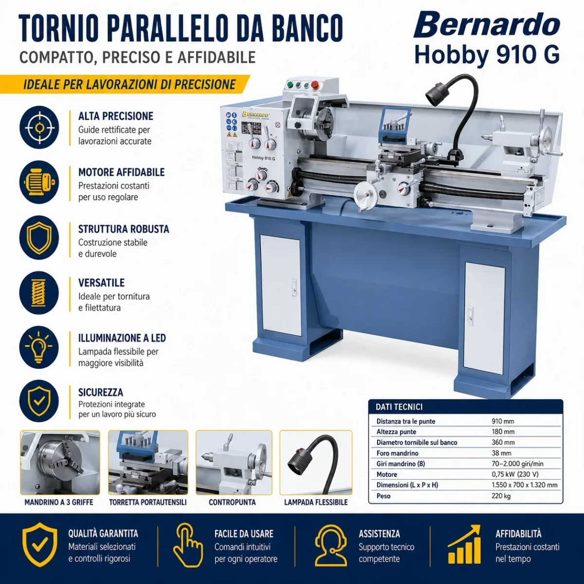 Torno para metal Bernardo Hobby 910 G 230V