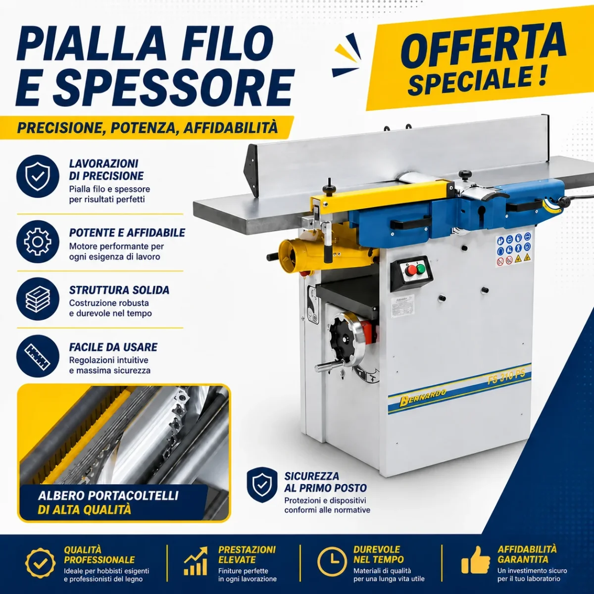 Plaina de desempeno e desengrosso Bernardo FS 310 PS com veio em espiral
