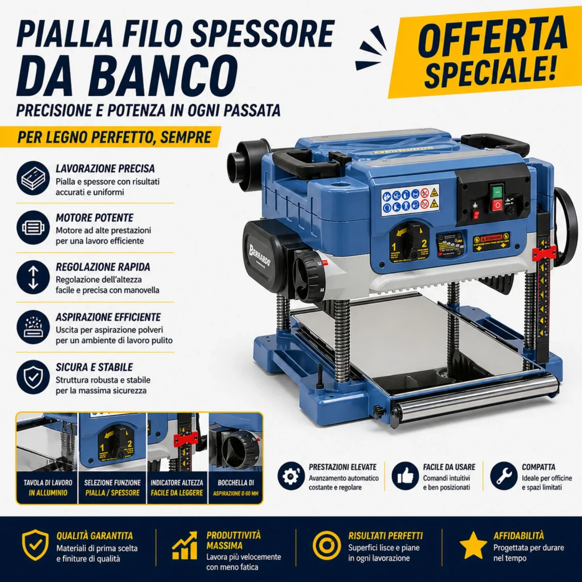 Plaina de desempeno e desengrosso Bernardo a espessura TH 330 Pro 230V